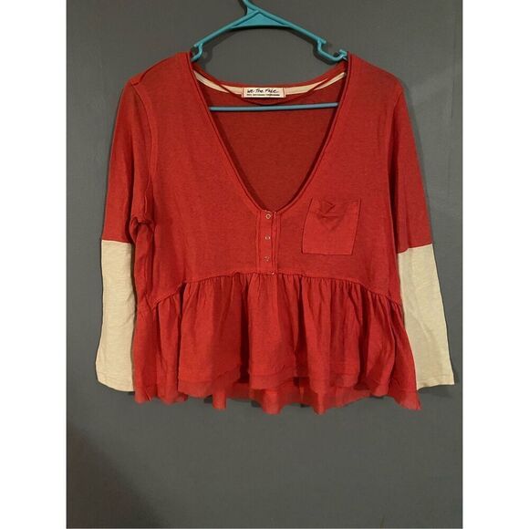 Free People Women's Colorblock Cotton Peplum Cropped Top Size Small - Picture 3 of 5